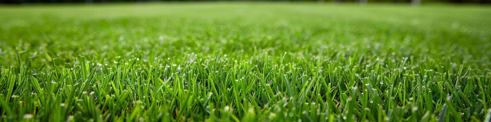 Close-up of healthy Bermuda grass lawn showing lush green turf with morning dew drops and dense grass blades