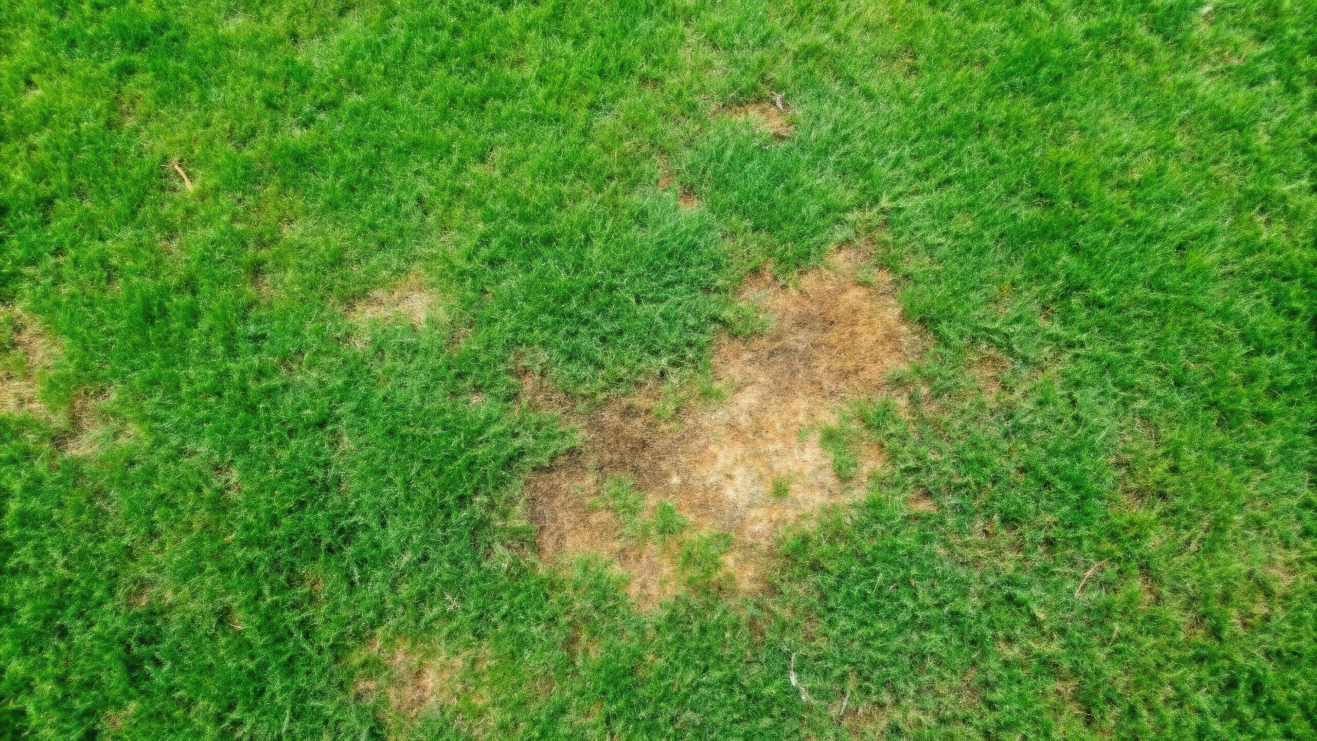 Lawn with brown patches showing grass disease damage and turf disease symptoms requiring professional treatment